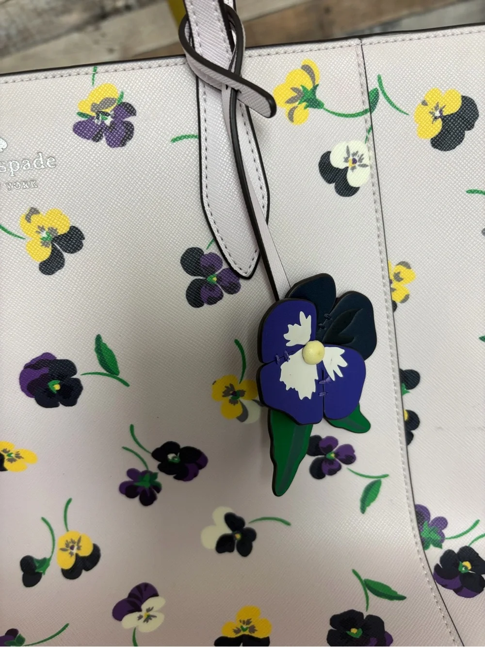 Kate Spade Pink w/Purple Pansy Floral Print Tote